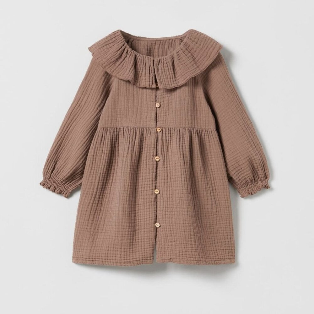 Zara Textured Dress With Ruffled Collar